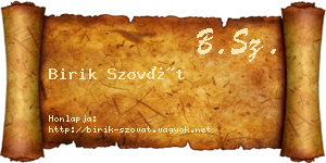 Birik Szovát névjegykártya